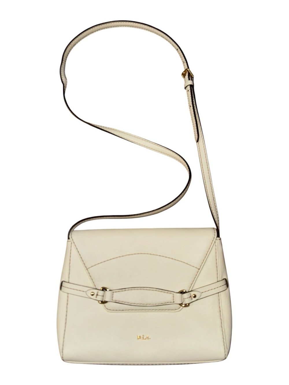 🤎Ralph Lauren Cream Gold Leather Equestrian Minimalist Crossbody Shoulder Bag